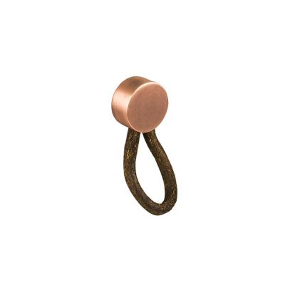 Puxador para Móvel Zen Design Ponto Fune Couro Marrom para Gavetas em Zamac Vecchio Cobre
