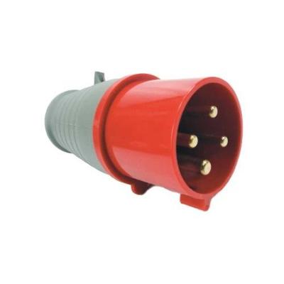 Plug Industrial 32A 3P+T 380-440V IP44 em Nylon e Latão Vermelho Soprano