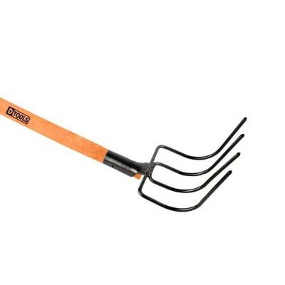 Forcado Agrícola 4 Dentes Epoxi Curvo 19X18CM com Cabo de Madeira para Jardinagem Dtools