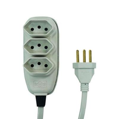 Extensão Elétrica Tripla 3 Metros 10A para Até 3 Aparelhos Cinza Ilumi Materiais Elétricos