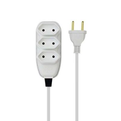 Extensão Elétrica Tripla 3 Metros 2P 10A para Escritório Cabo de 3m Branco Ilumi Materiais Elétricos