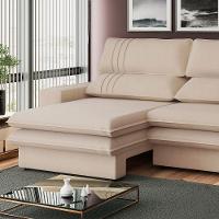 Sofá 2 Lugares Retrátil Noruega 270 Cm Veludo Off White Pés Tabaco - D'rossi