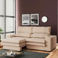 Sofá 2 Lugares Retrátil Noruega 270 Cm Veludo Off White Pés Tabaco - D'rossi - 5