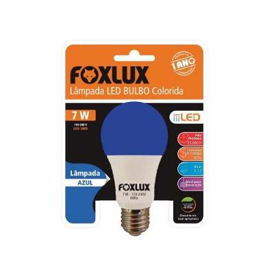 Lâmpada LED Color A60 7 Watts Azul Bivolt Base E-27 para Jardins e Fachadas Foxlux