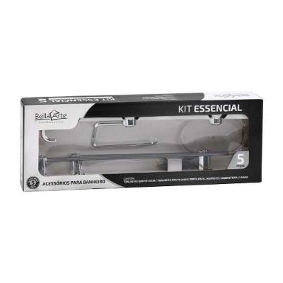Kit Acessórios para Banheiro Essencial com Saboneteira e Porta Papel Cromado Prata Bella Arte