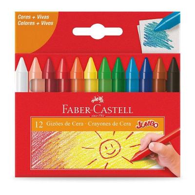 Giz de Cera Faber-Castell Jumbo 12 Cores super-resistentes para Uso Escolar Infantil Colorido