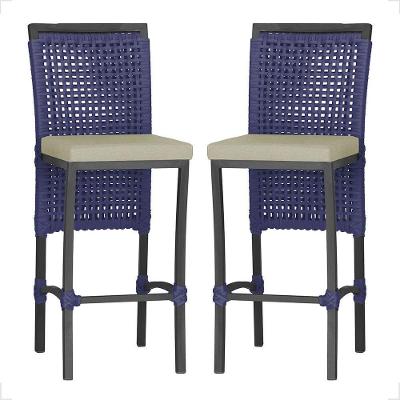 2 Banqueta Em Alumínio Roma Preta Corda Náutica Tecido 7 Azul