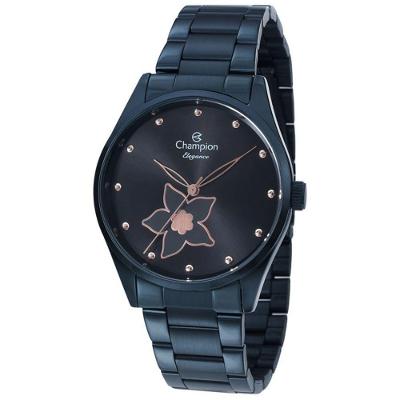 Relógio Champion Feminino Flor Azul Preto Cn24333d