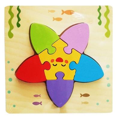 Quebra-Cabeça de Madeira 3D Tangram Desenho Animal Educativo Estrela do Mar Amarelo OEM