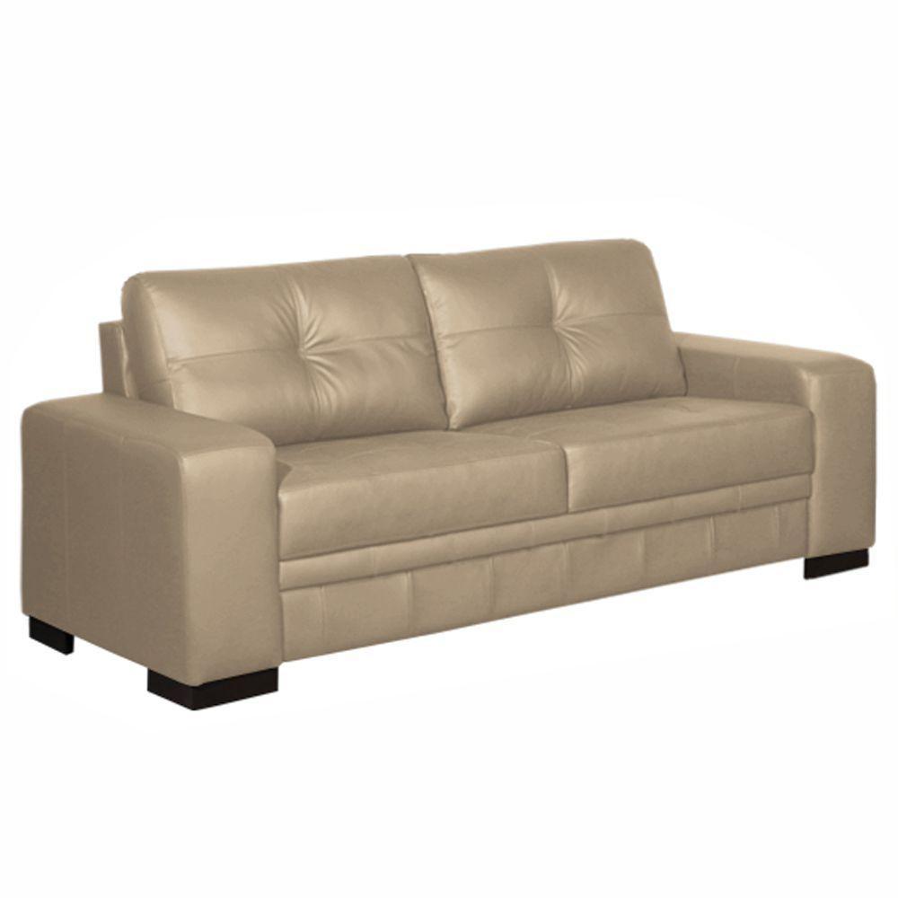 Sofá 3 Lugares 240cm Milano Couro Bege 66 - Gran Belo - 1