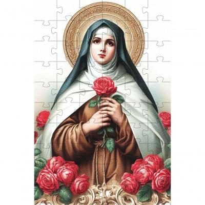 Quebra-cabeça Religioso Cognitivo Santa Terezinha 35 Peças MDF com Chaveiro Coleção Tea e Amor