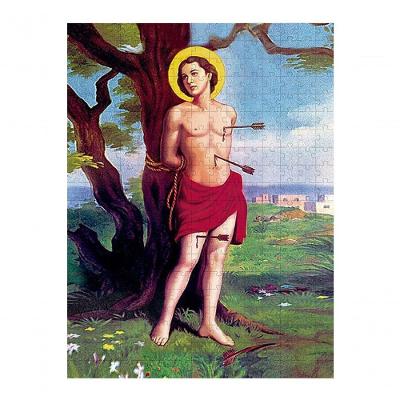 Quebra-cabeça Religioso Cognitivo São Sebastião 35 Peças com Chaveiro Marrom Coleção Tea e Amor