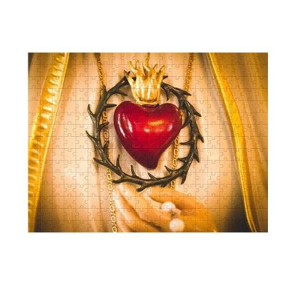 Quebra-cabeça da Fé Sagrado Coração de Maria 300 Peças para Idosos Marrom Coleção Tea e Amor
