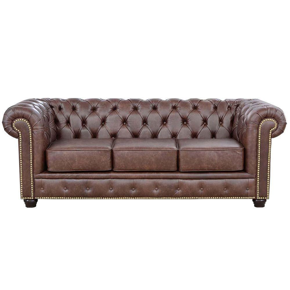 Sofá 3 Lugares Sala De Estar 235cm Chesterfield Pés Madeira - 1