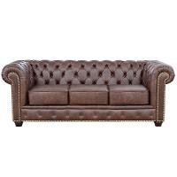 Sofá 3 Lugares Sala De Estar 235cm Chesterfield Pés Madeira - 1