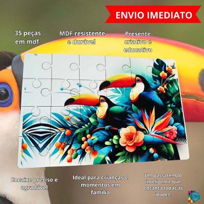 Quebra-cabeça Tucanos de 35 Peças em MDF com Encaixe Preciso e Textura Firme Coleção Tea e Amor