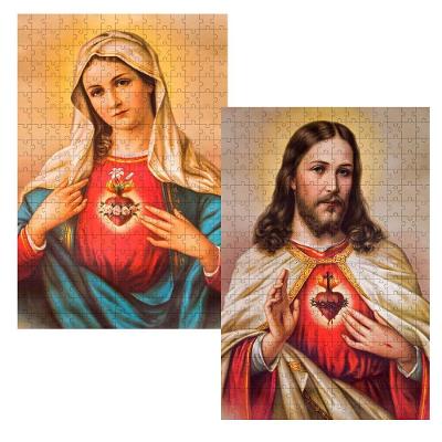 Quebra-cabeça Kit 2 Religiosos Sagrado Coração de Jesus e Maria 60 Peças Atividade Relaxante Coleção