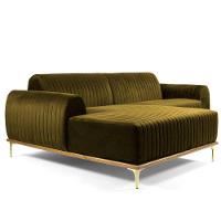 Sofá 3 Lugares com Chaise Base de Madeira 230 Cm Mostarda - 1