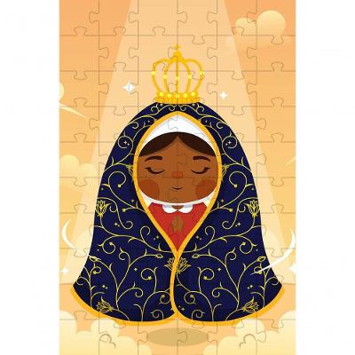 Quebra-cabeças Infantil Nossa Senhora Aparecida de 40 Peças MDF + Terço com Estímulo da Memória Azul