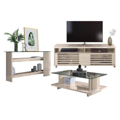 Rack Bancada com Aparador e Mesa de Centro Frizz Cross Calacata 182 cm MDP Off White