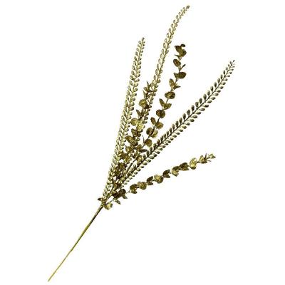Galho Decorativo Artificial Folhas de Silicone com Glitter Dourado 80cm para Decoração Tok da Casa