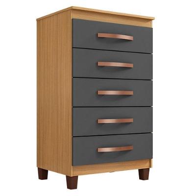 Cômoda Catar 5 Gavetas em MDF com Puxador Plástico Grafite Carvalho Americano