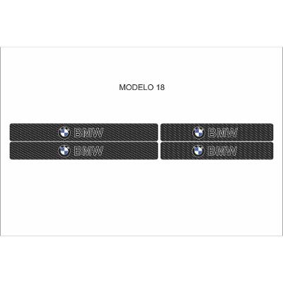 Kit 4 Adesivos de Soleira de Porta Dianteira e Traseira Modelo Fibra de Carbono Preto Universal