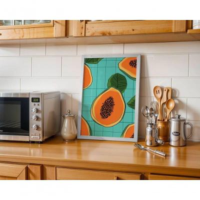 Quadro Decorativo Mamão na Mesa Retangular 50X70 Moldura Caixa Branca
