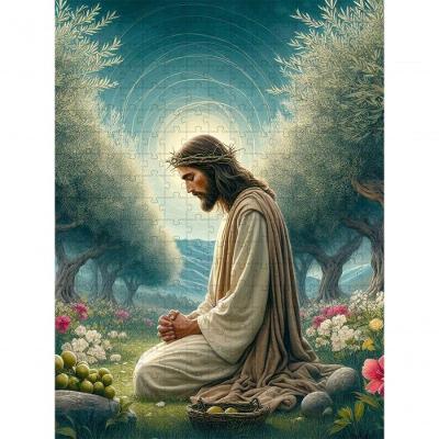 Quebra-cabeça Religiosos Jesus no Horto de 120 Peças em MDF para Idosos Marrom Coleção Tea e Amor