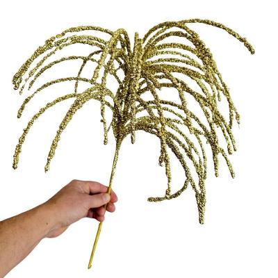 Galho Decorativo Chuveirinho Dourado 60 cm com 40 Hastes de Silicone e Mini Bolinhas de EPS Tok