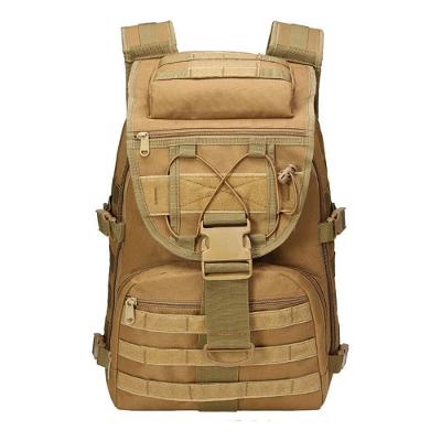 Mochila Militar Tática Impermeável 50 Litros com Patch Bandeira do Brasil e Bolso Antifurto Bege OEM