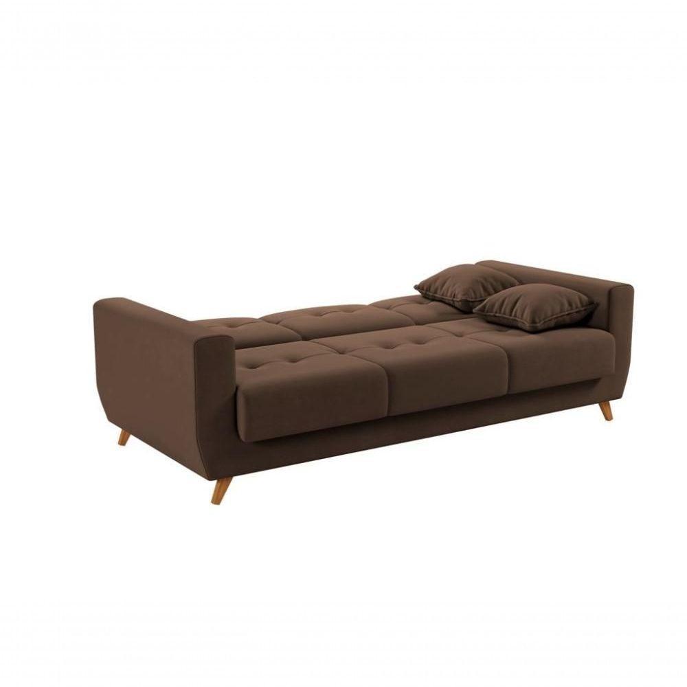 Sofá Cama Casal Reclinável Com Baú Pamela - Veludo Turkey Chocolate - 4