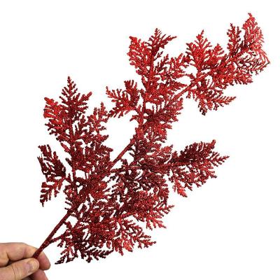 Galho Decorativo Artificial Vermelho Glitter 85cm com Folhas de Silicone Vermelho