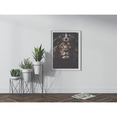 Quadro Religioso o Rugido dos Justos Retangular 50x70CM com Moldura Tipo Caixa Amadeirado