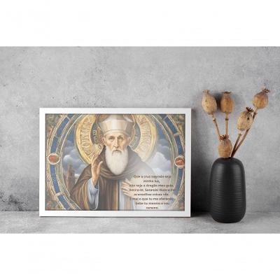 Quadro Religioso Oração de São Bento Retangular 30 X 40 com Moldura Baixa Preto