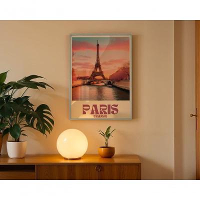 Quadro Decorativo Paris 1 Retangular 50 X 70 cm com Moldura Amadeirado