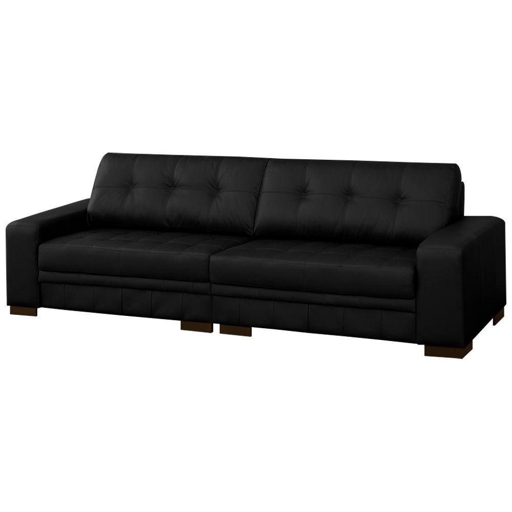Sofá 4 Lugares 280cm Milano Couro Preto Fosco Gran Belo - 1