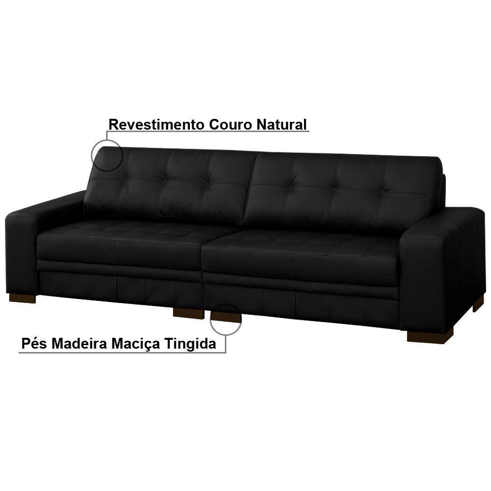 Sofá 4 Lugares 280cm Milano Couro Preto Fosco Gran Belo - 4