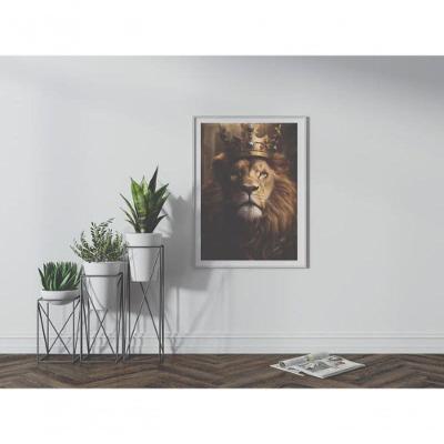 Quadro Decorativo Religioso o Leão Que Reina Retangular 50x70CM Branco Preto Amadeirado