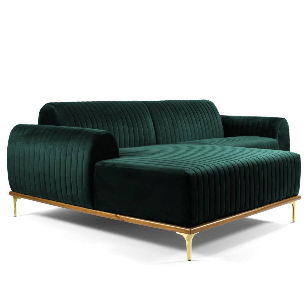 Sofá 4 Lugares com Chaise Base de Madeira Euro 255 Cm Verde - 1