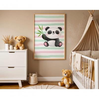 Quadro Infantil Panda Feliz Retangular 20x30 Branco para Decoração