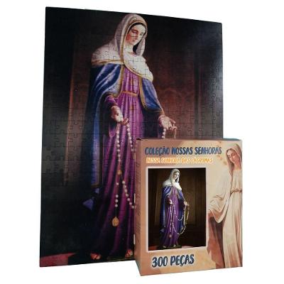 Quebra-cabeça Religiosos Nossa Senhora das Lágrimas de 300 Peças em MDF Azul Coleção Tea e Amor