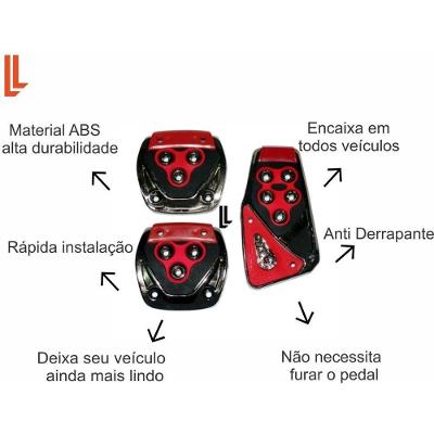 Kit Pedaleiras Esportivas Dianteiras Universal Vermelho para Carros 3 Peças OEM