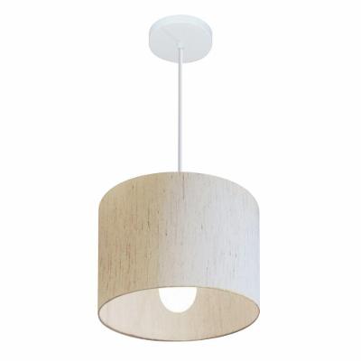 Lustre Pendente Cilíndrico Md-4113 Cúpula em Tecido 30X25CM Bivolt 110V-220V Linho Bege Vivare