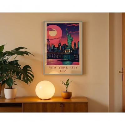 Quadro Decorativo New York City Retangular 50x70CM Moldura Madeira com Vidro