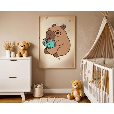 Quadro Infantil Leitura Fofinha Retangular 20X30 com Moldura Tipo Caixa Branco