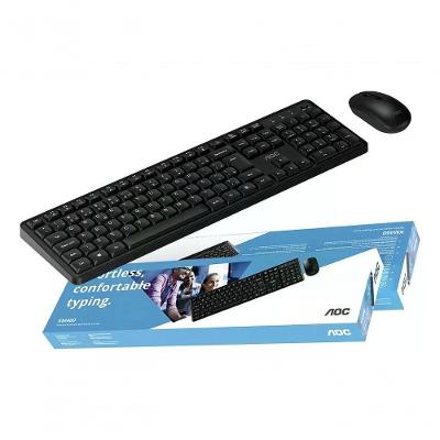 Kit Teclado e Mouse sem Fio Wireless 2.4 com Alcance Até 10 Metros Preto AOC