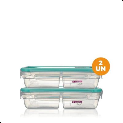 Kit 2 Potes Hermético Freshy com Divisória Interna 730ML Verde Menta Sanremo