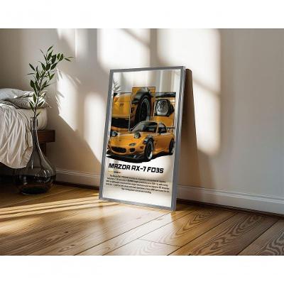 Quadro Decorativo Mazda Rx-7 Fd35 Retangular 50X70 Branco com Vidro