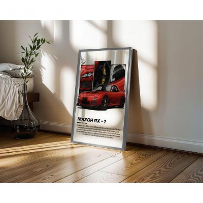 Quadro Decorativo Mazda Rx-7 Retangular 50X70 em Canvas com Moldura Preta